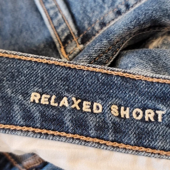 American Eagle High Waisted Strigid Lightly Distressed Relaxed Denim Jean Shorts - Picture 6 of 15